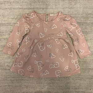 Tucker and Tate pink dress with white and glittery silver hearts. Size 9 months.